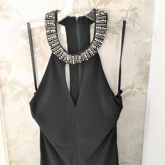 B.Darlin Long Black Evening Dress With Rhinestone Collar,Size 7/8 - Picture 5 of 6